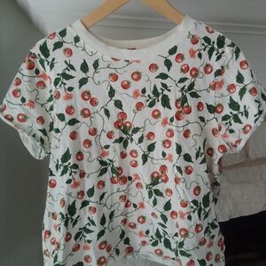 Maeve White Tee with Red Tomato & Green Vine Print